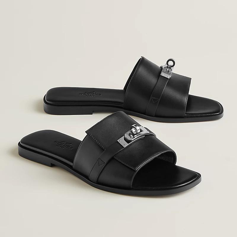 Dép Hermes Giulia Sandal Nữ Đen Bạc